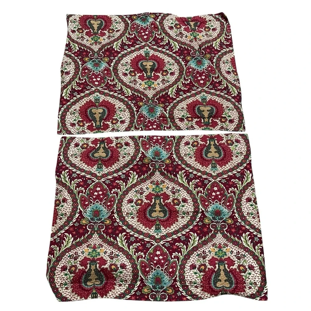 Pottery Barn‎ Full Queen DUVET COVER + 2 SHAMS Red 90 x 86 Floral Medallion
